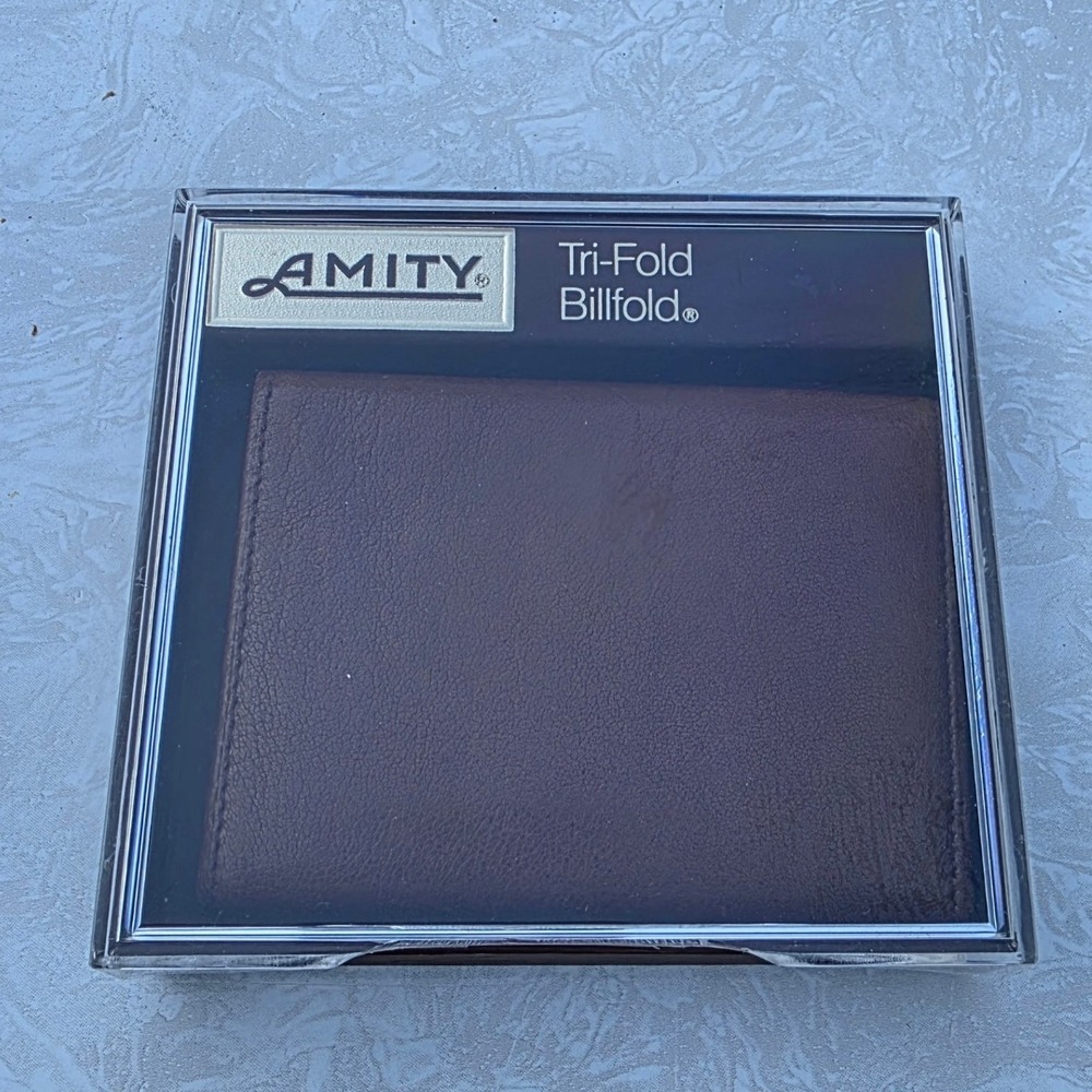 Amity Bermans‎ Tri-Fold Billfold Wallet Brown Natural Leather Vintage USA NIB